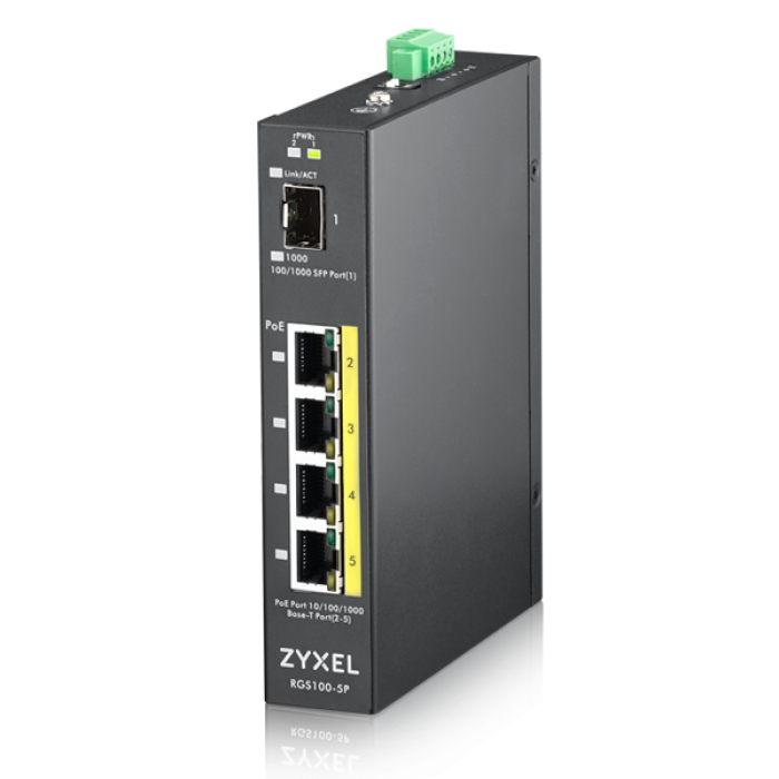 Zyxel RGS100-5P Gigabit Unmanaged PoE Switch 4 Port จ่ายไฟ POE 802.3at จ่ายไฟสูงสุด 120W, 1 Port SFP