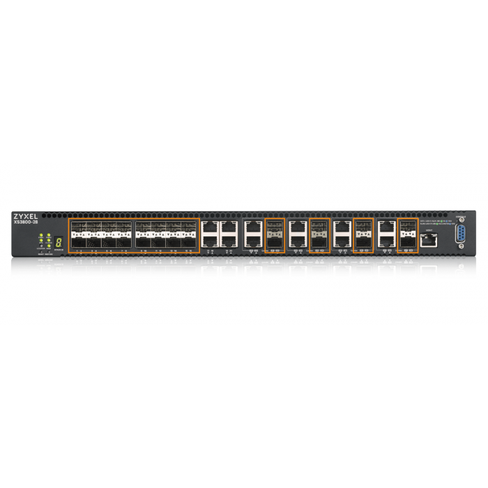 Zyxel 28-port 10GbE L2+ Switch, MultiGig, 12x 10G Copper, 8x 10G dual pers., 8x 10G SFP+. Dual PSU